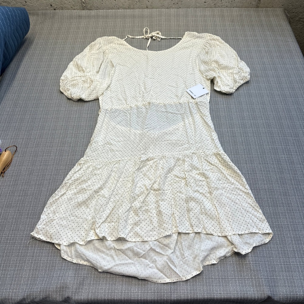 New Coastal Polka Dot Mini Dress XL Coverup Open Back‎ Puff Sleeve O'Neill